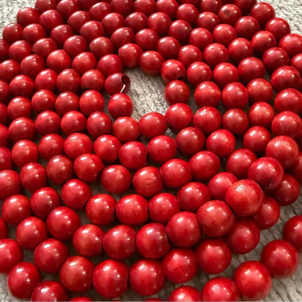 Vintage Wooden Cranberry Christmas Tree Bead Garland Lot Red Holiday‎ Decor